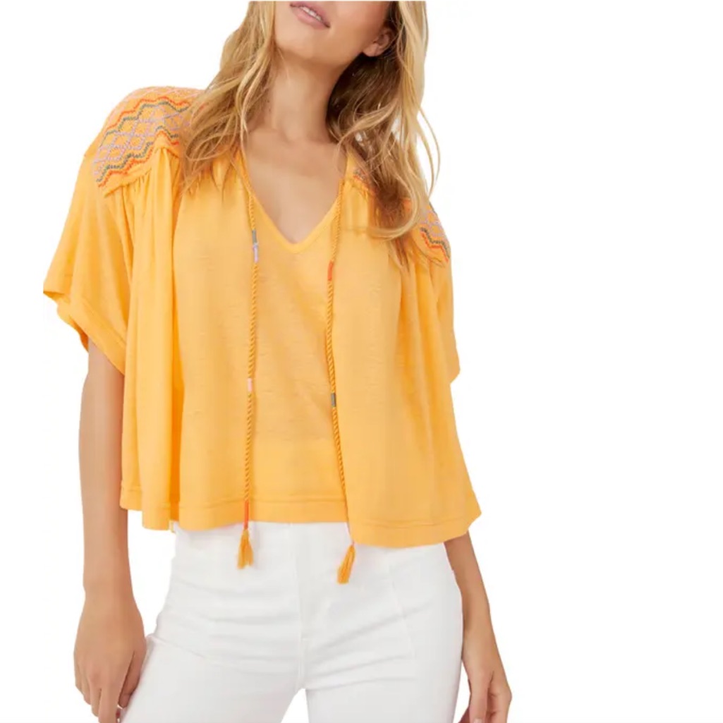 Nwt Free People | Embroidered V-Neck Top | Medium